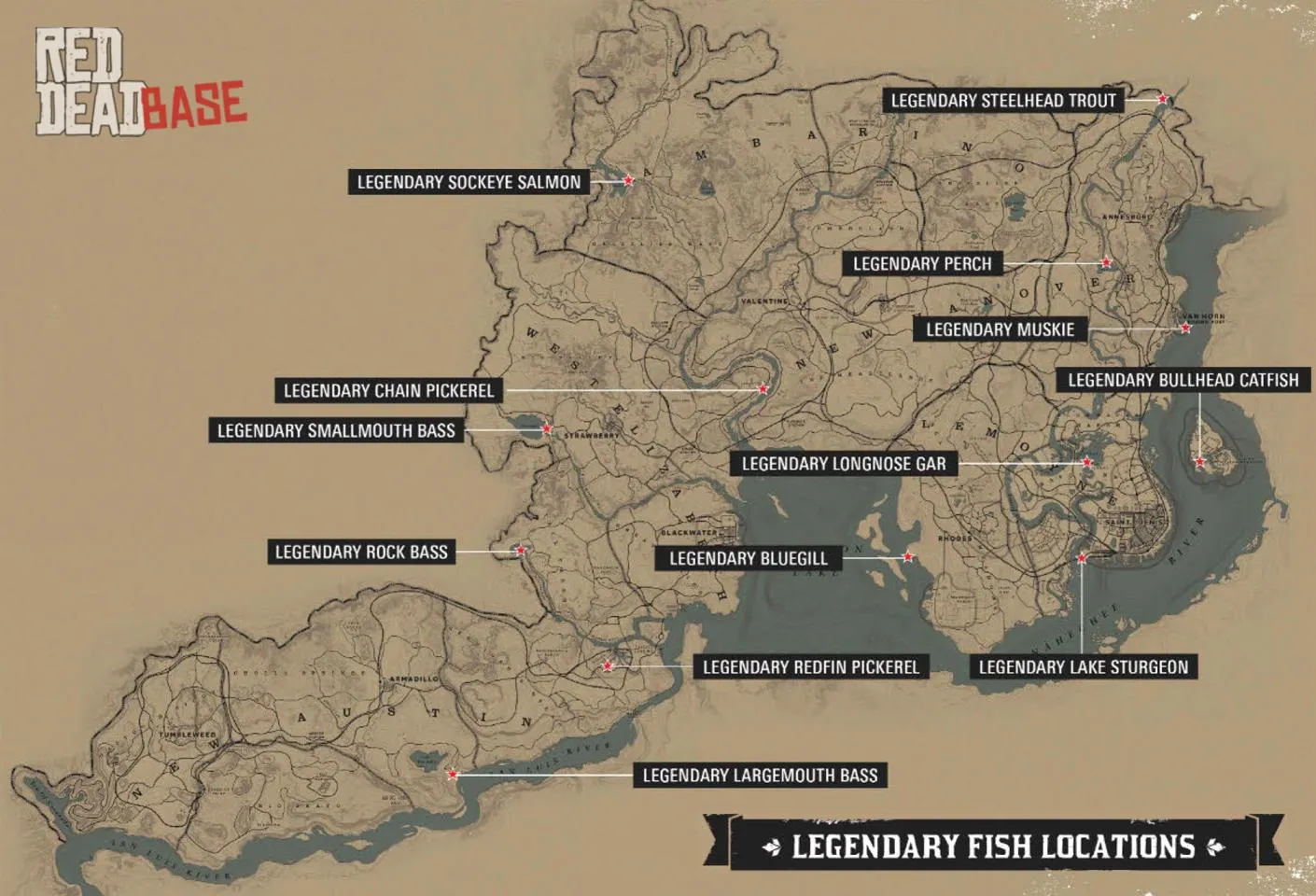Legendary Longnose Gar - Map Location in RDR2
