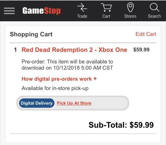 red dead redemption 2 xbox one used gamestop
